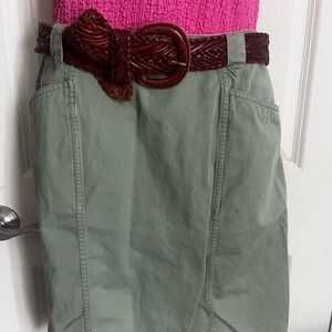 Christopher & Banks Green Mini Skirt with Brown Belt